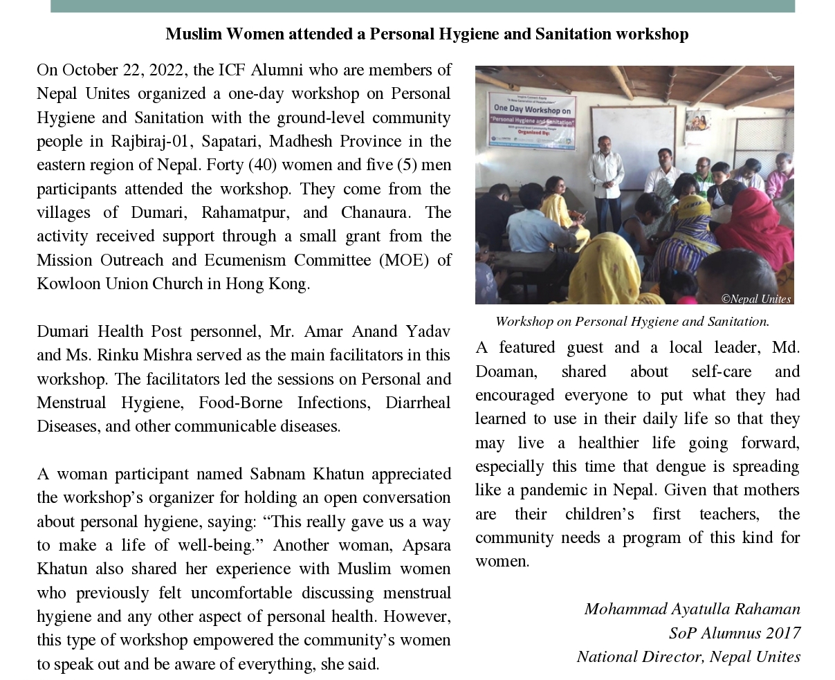 Muslim Women attended a Personal Hygiene and Sanitation workshop